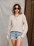 Openwork Round Neck Raglan Sleeve Sweater - Trendsi - Flyclothing LLC