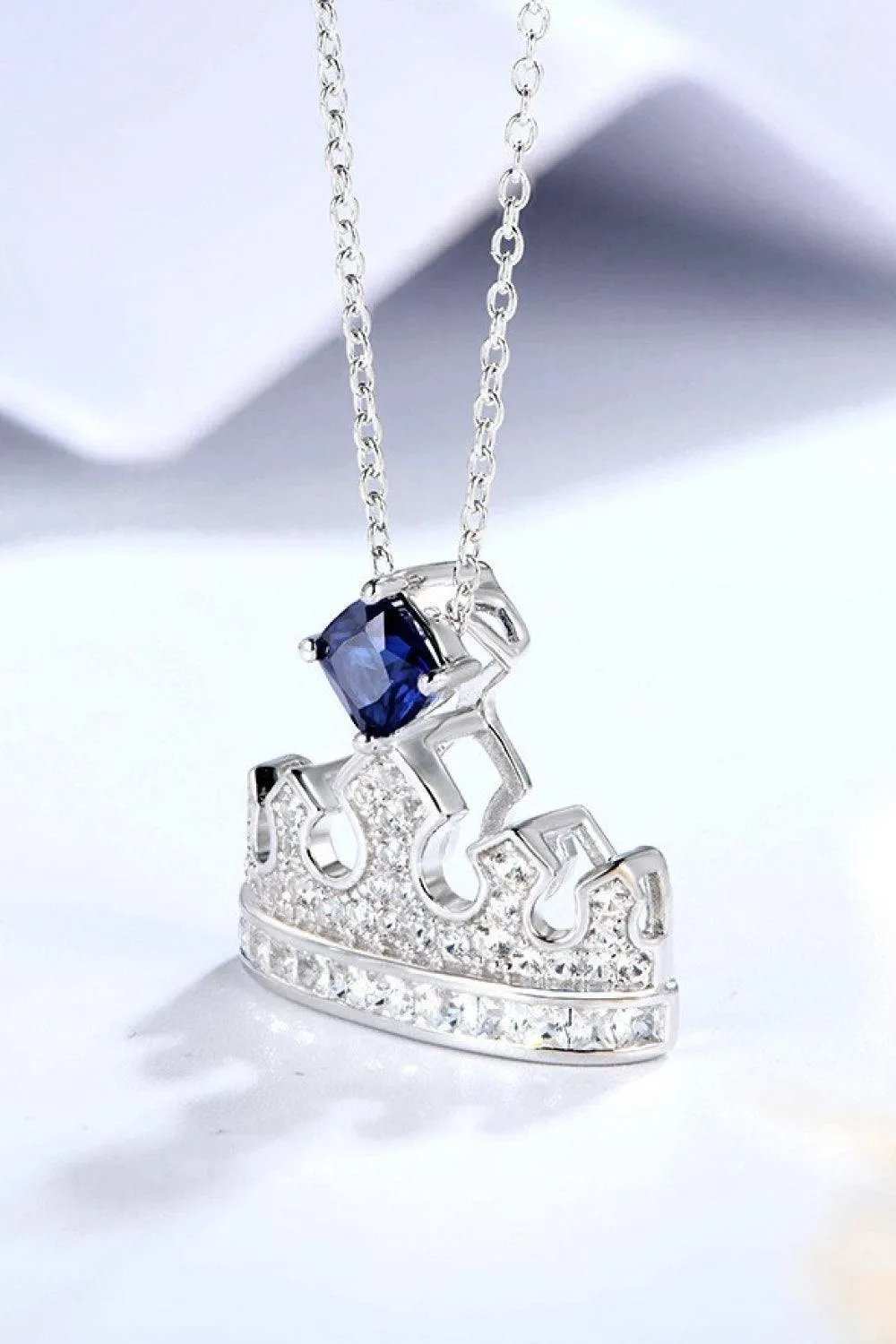 Zircon Lab-Grown Sapphire Crown Shape Pendant Necklace - Trendsi - Flyclothing LLC