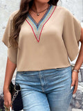 Plus Size V-Neck Flutter Sleeve Blouse - Trendsi - Flyclothing LLC