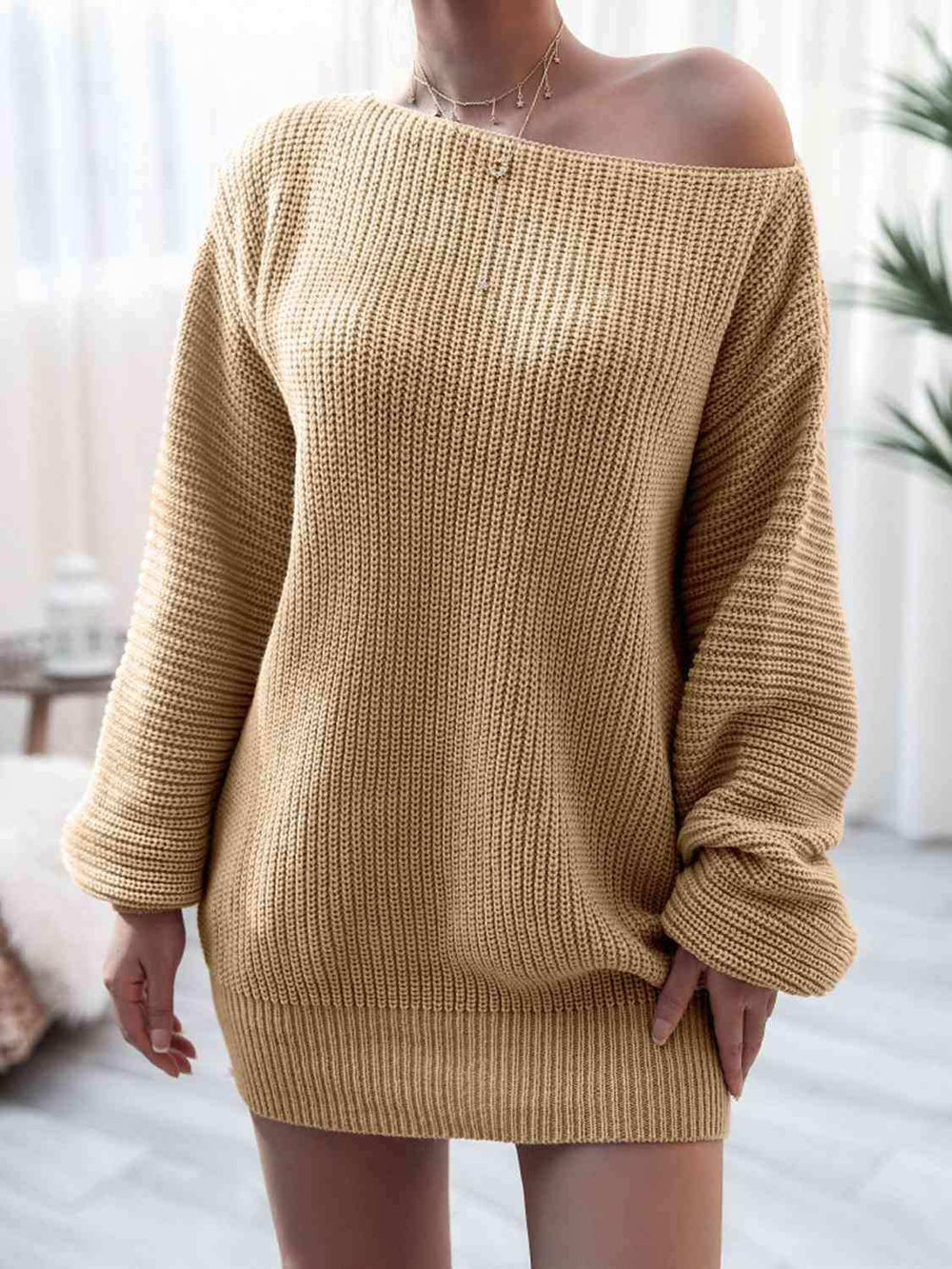 Rib-Knit Mini Sweater Dress - Trendsi - Flyclothing LLC