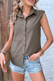 Collared Neck Sleeveless Shirt - Trendsi - Flyclothing LLC