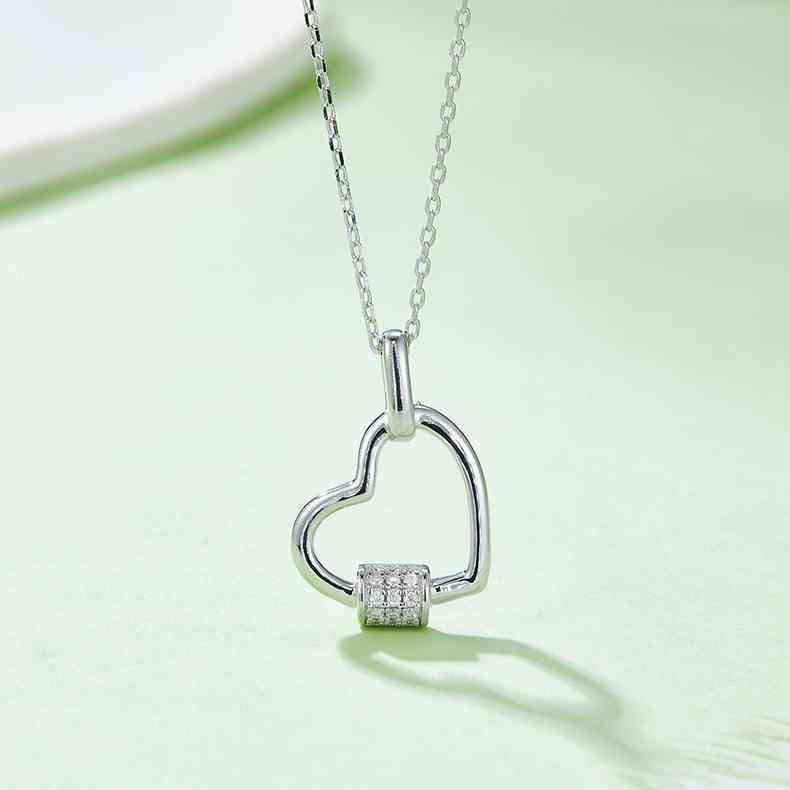 Moissanite 925 Sterling Silver Heart Shape Necklace - Trendsi - Flyclothing LLC