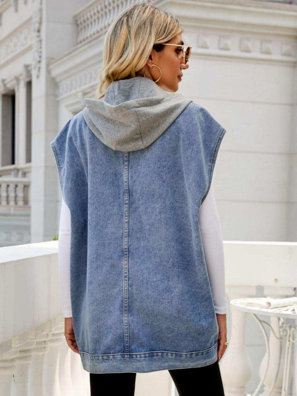 Hooded Sleeveless Denim Top with Pockets - Trendsi - Flyclothing LLC