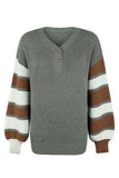 Color Block V-Neck Dropped Shoulder Sweater - Trendsi - Flyclothing LLC