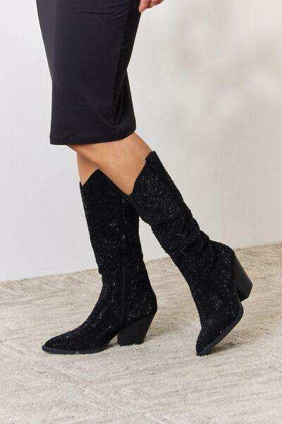 Forever Link Rhinestone Knee High Cowboy Boots - Trendsi - Flyclothing LLC