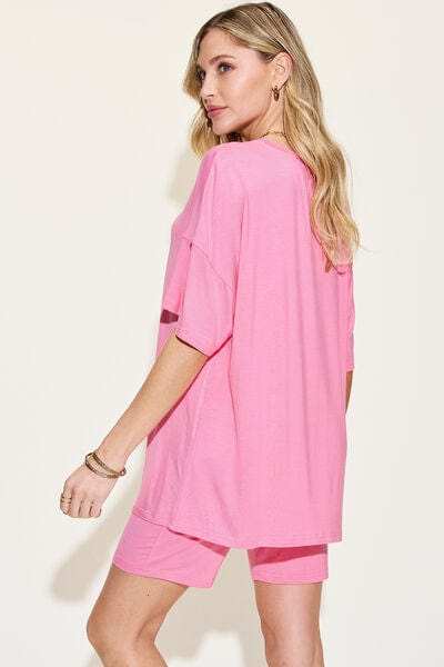 Basic Bae Full Size V-Neck Drop Shoulder Short Sleeve T-Shirt and Shorts Set - Trendsi - Flyclothing LLC