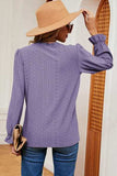 Eyelet V-Neck Flounce Sleeve T-Shirt - Trendsi - Flyclothing LLC