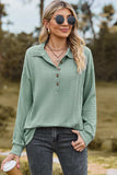 Half Button Dropped Shoulder Blouse - Trendsi - Flyclothing LLC
