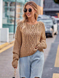 Round Neck Cable-Knit Sweater - Trendsi - Flyclothing LLC