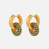 Titanium Steel Inlaid Zircon Double-Hoop Earrings - Trendsi - Flyclothing LLC