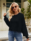 Round Neck Dropped Shoulder Sweater - Trendsi - Flyclothing LLC