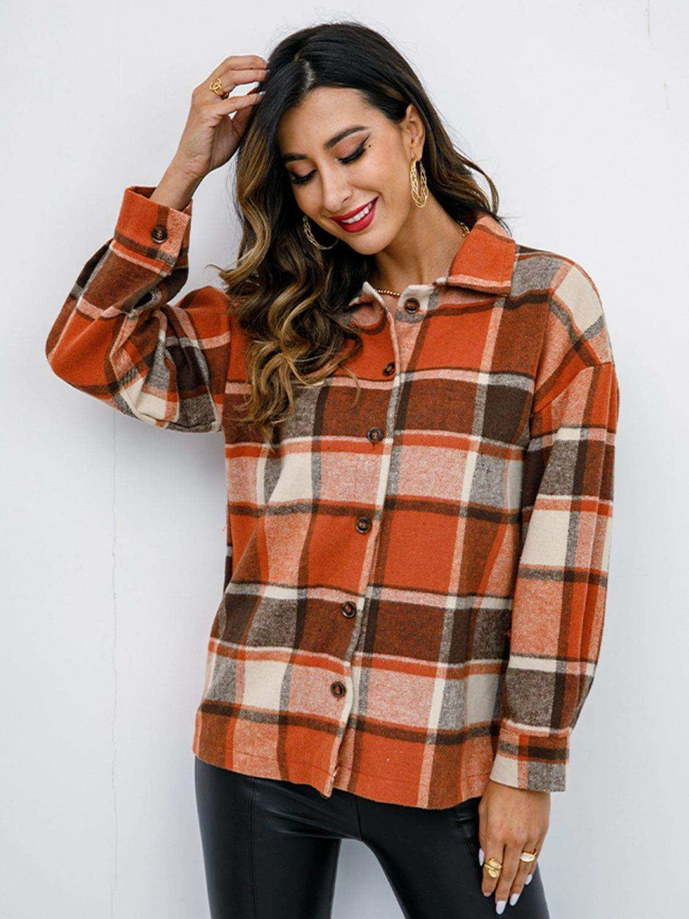 Plaid Button-Down Jacket - Trendsi - Flyclothing LLC