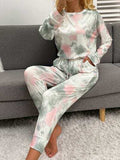 Tie-Dye Round Neck Top and Drawstring Pants Lounge Set - Trendsi - Flyclothing LLC