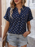 Printed Notched Short Sleeve Blouse - Trendsi - Flyclothing LLC