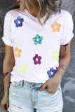 Sequin Flower Round Neck Short Sleeve T-Shirt - Trendsi - Flyclothing LLC