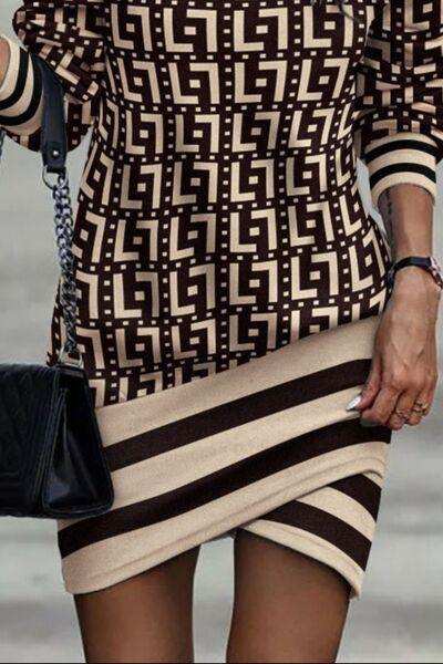 Printed Turtleneck Long Sleeve Mini Dress - Trendsi - Flyclothing LLC