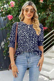 Polka Dot Round Neck Lantern Sleeve Blouse - Trendsi - Flyclothing LLC