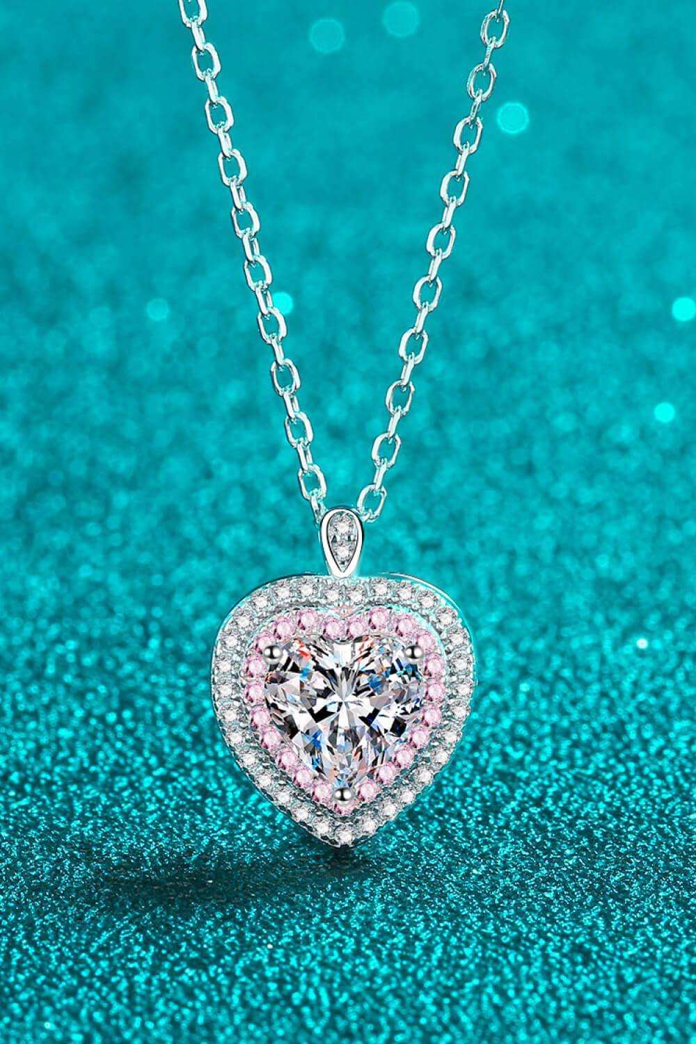 925 Sterling Silver 1 Carat Moissanite Heart Pendant Necklace - Trendsi - Flyclothing LLC