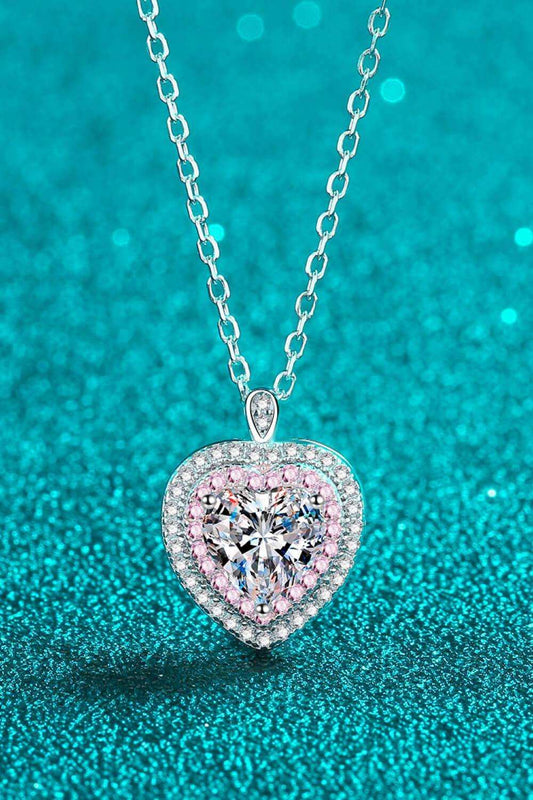 925 Sterling Silver 1 Carat Moissanite Heart Pendant Necklace - Trendsi - Flyclothing LLC