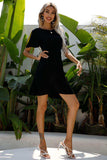 Round Neck Short Sleeve Mini A-Line Dress - Trendsi - Flyclothing LLC
