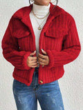 Fuzzy Button Up Collared Neck Jacket - Trendsi - Flyclothing LLC