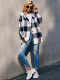 Plaid Dropped Shoulder Hooded Jacket - Trendsi - Flyclothing LLC
