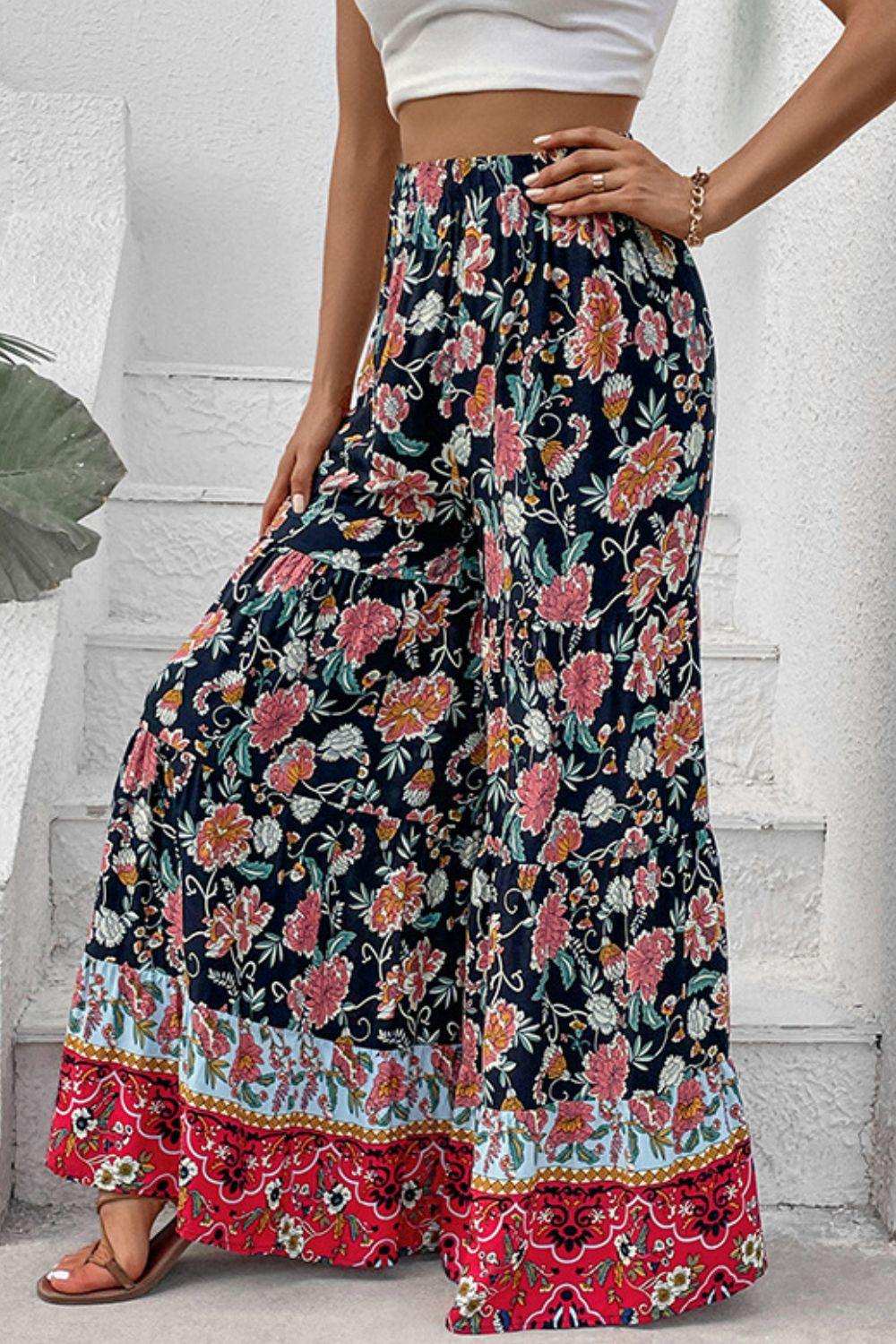 Floral High Waist Palazzo Pants - Trendsi - Flyclothing LLC