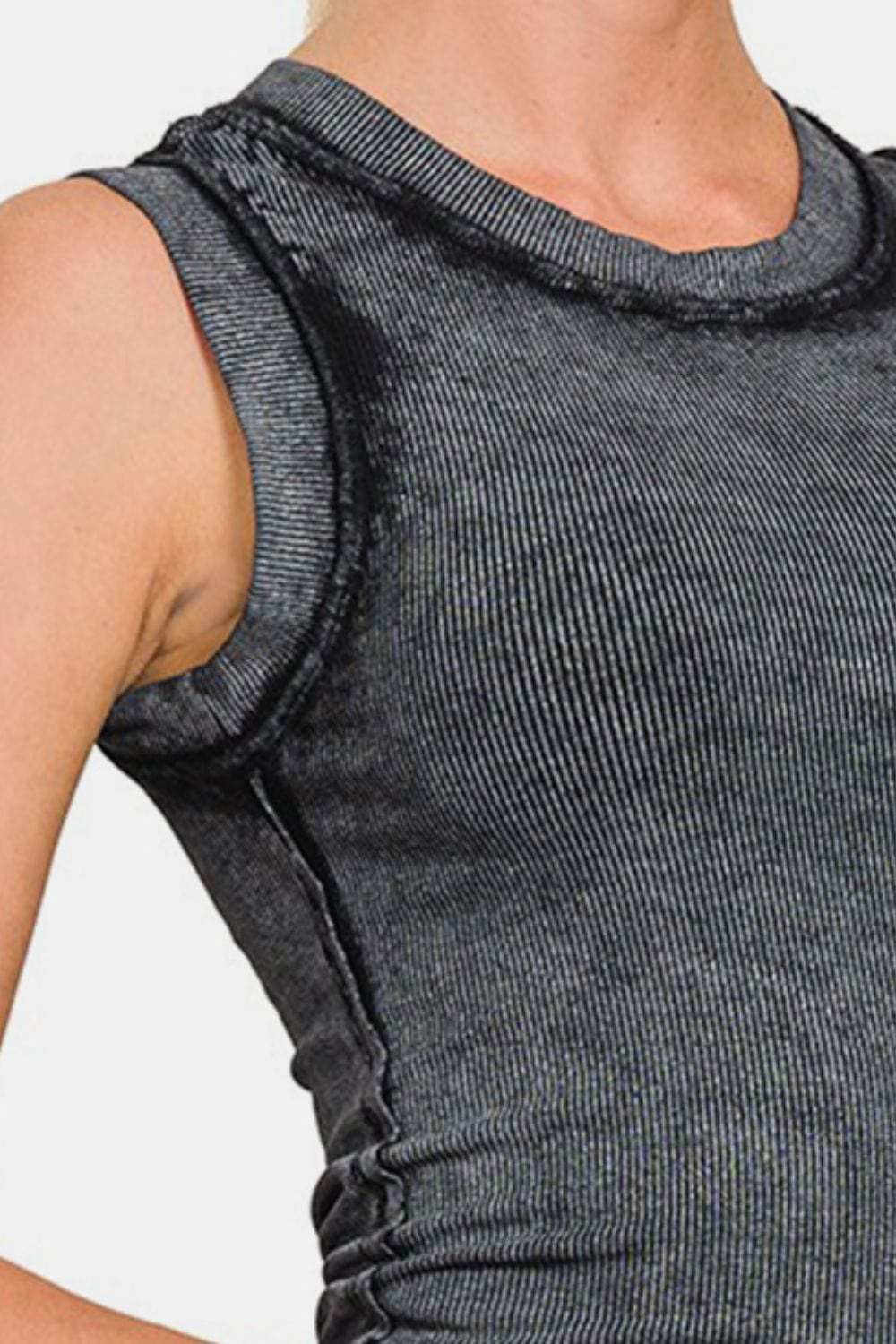 Zenana Washed Ribbed Round Neck Slim Tank - Trendsi - Flyclothing LLC