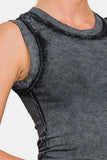 Zenana Washed Ribbed Round Neck Slim Tank - Trendsi - Flyclothing LLC