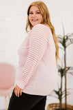 Plus Size Sheer Striped Sleeve V-Neck Top - Trendsi - Flyclothing LLC