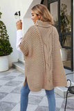 Cable-Knit Turtleneck Slit Sweater - Trendsi - Flyclothing LLC