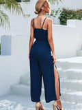 Tie Belt Spaghetti Strap Slit Jumpsuit - Trendsi - Flyclothing LLC