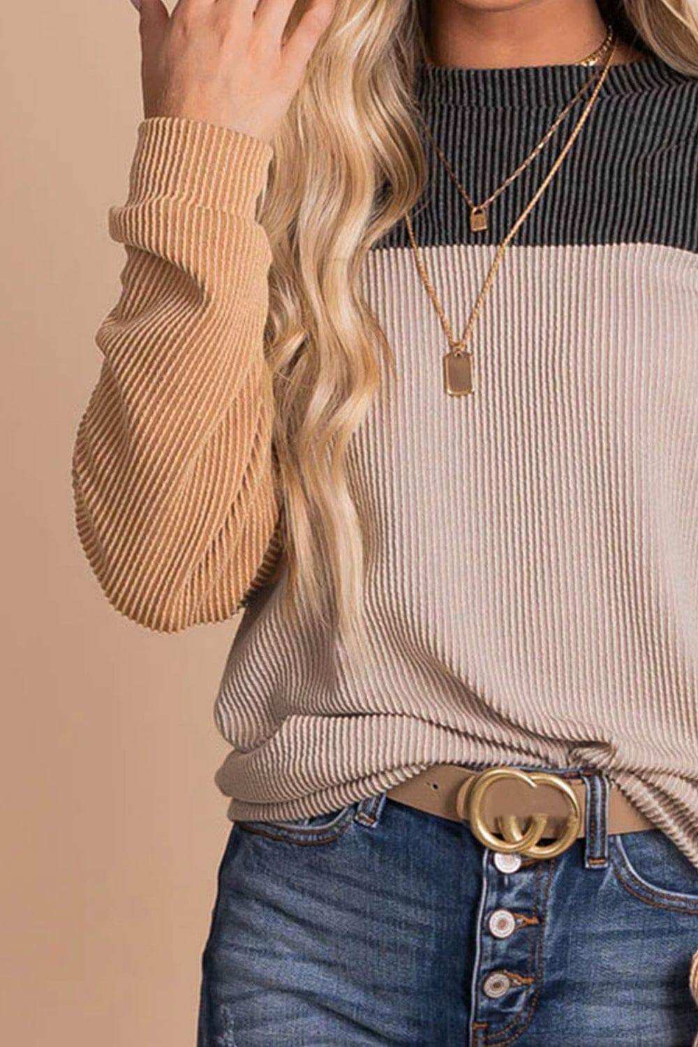 Color Block Dropped Shoulder T-Shirt - Trendsi - Flyclothing LLC