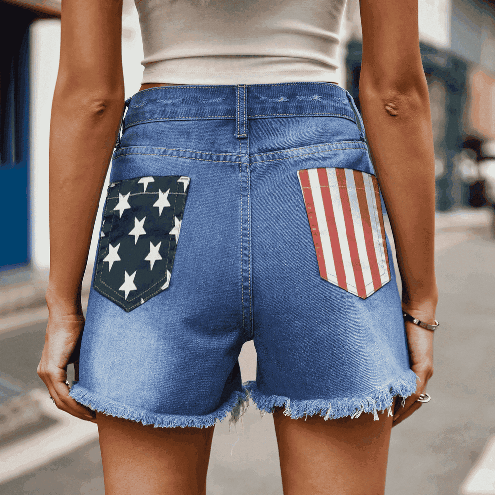 US Flag Distressed Denim Shorts - Trendsi - Flyclothing LLC