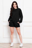 Round Neck Long Sleeve Sweatshirt and Drawstring Shorts Set - Trendsi - Flyclothing LLC