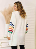 Striped Open Front Dropped Shoulder Cardigan - Trendsi - Flyclothing LLC