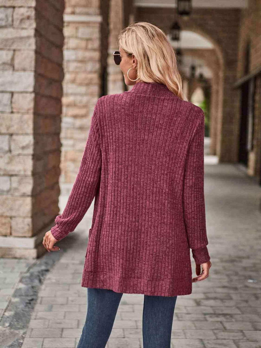 Open Front Cardigan with Pockets - Trendsi - Flyclothing LLC