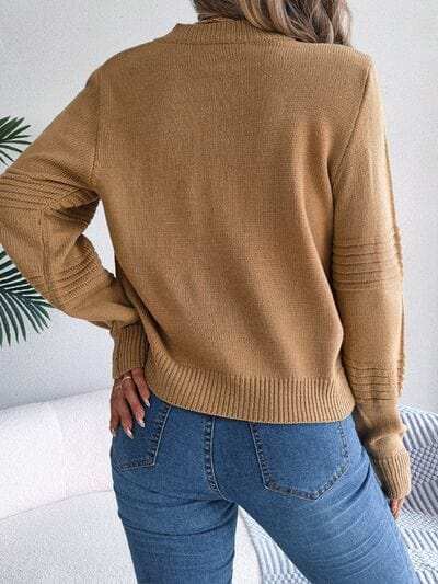 Round Neck Long Sleeve Sweater - Trendsi - Flyclothing LLC
