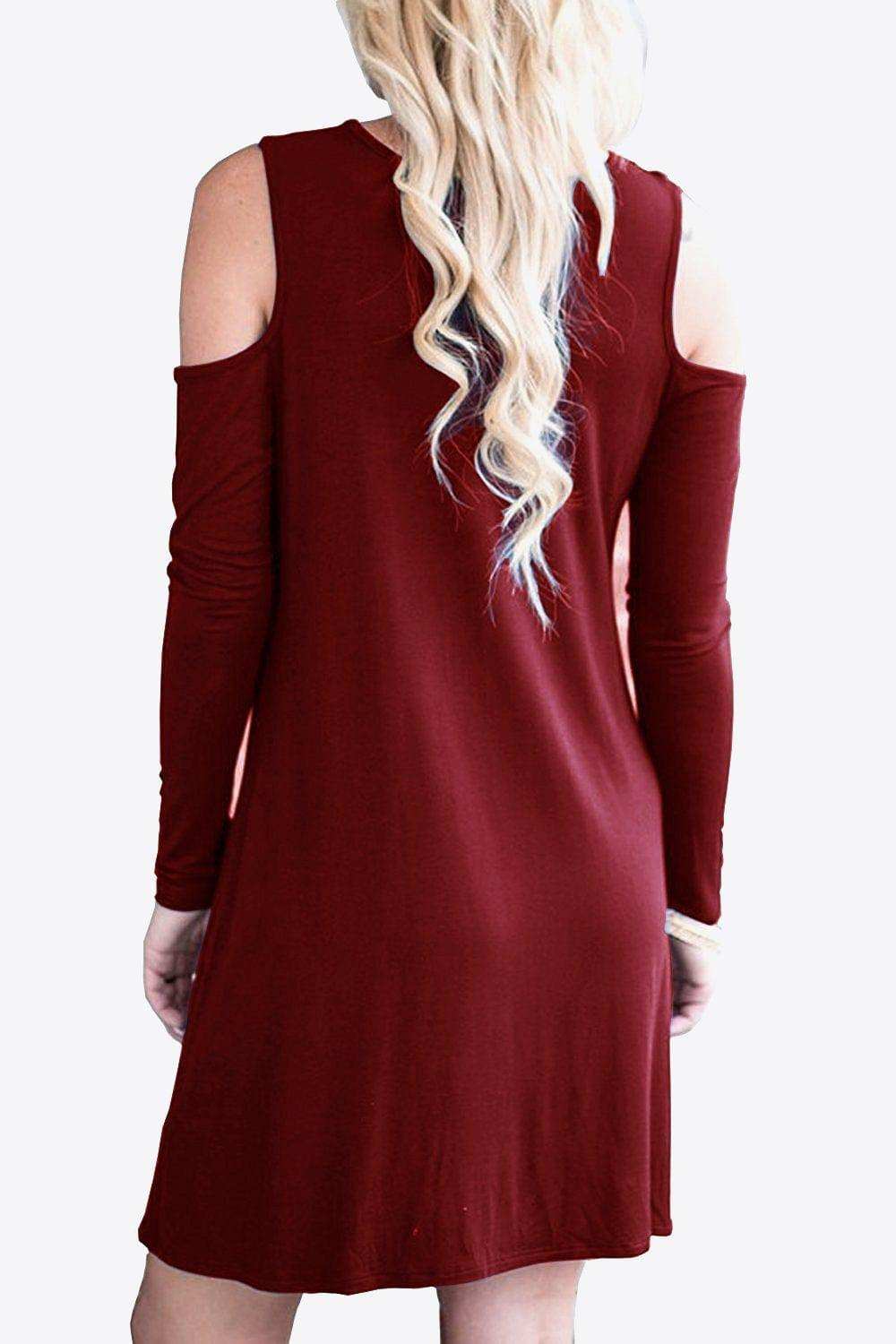 Cold-Shoulder Long Sleeve Round Neck Dress - Trendsi - Flyclothing LLC
