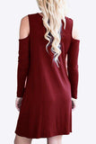 Cold-Shoulder Long Sleeve Round Neck Dress - Trendsi - Flyclothing LLC