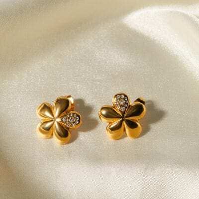 Inlaid Zircon Stainless Steel Flower Earrings - Trendsi - Flyclothing LLC