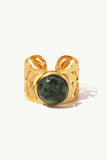18k Gold Plated Malachite Leaf Ring - Trendsi - Flyclothing LLC