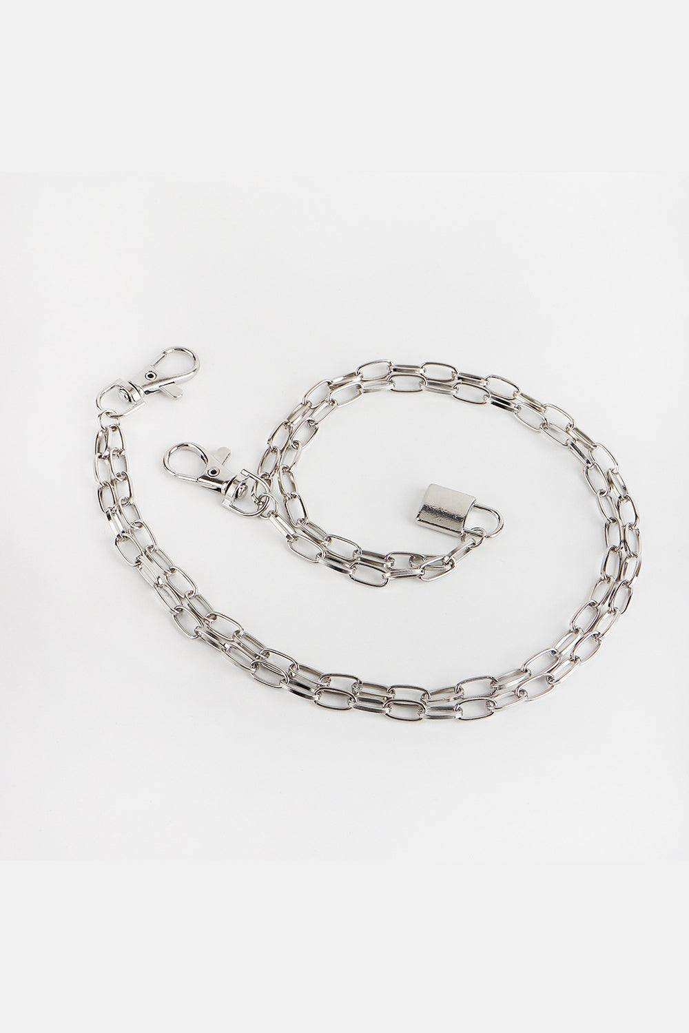 Double Layered Iron Chain Belt with Lock Charm - Trendsi - Flyclothing LLC