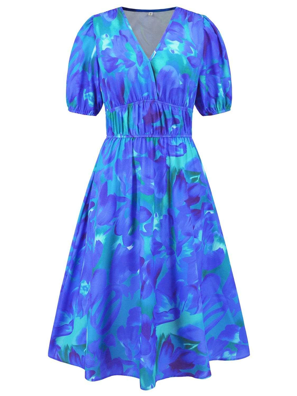 Ruched Printed Surplice Short Sleeve Dress - Trendsi - Flyclothing LLC