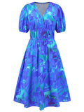Ruched Printed Surplice Short Sleeve Dress - Trendsi - Flyclothing LLC