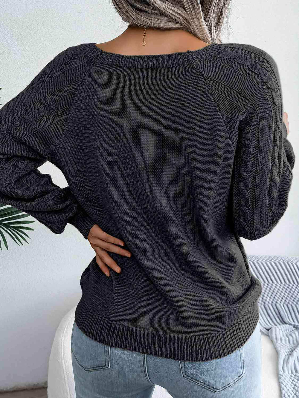 Decorative Button Cable-Knit Sweater - Trendsi - Flyclothing LLC