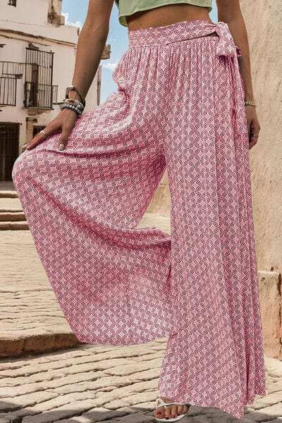 Printed Tied Wide Leg Pants - Trendsi - Flyclothing LLC