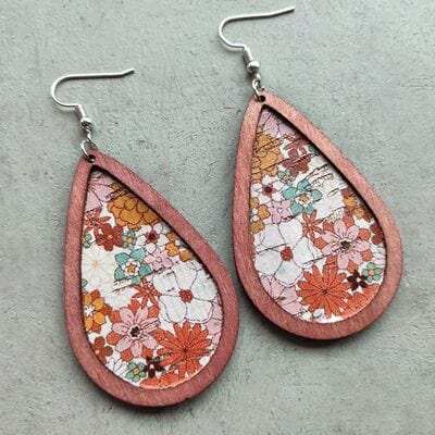 Floral Wood Teardrop Earrings - Trendsi - Flyclothing LLC