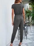 Drawstring Waist Short Sleeve Jogger Jumpsuit - Trendsi - Flyclothing LLC