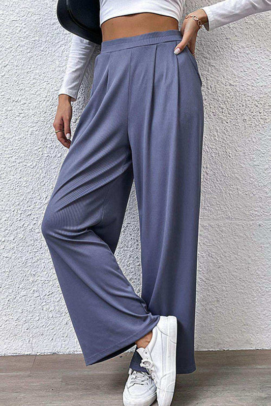 Pleated Detail Wide-Leg Pants with Pockets - Trendsi - Flyclothing LLC